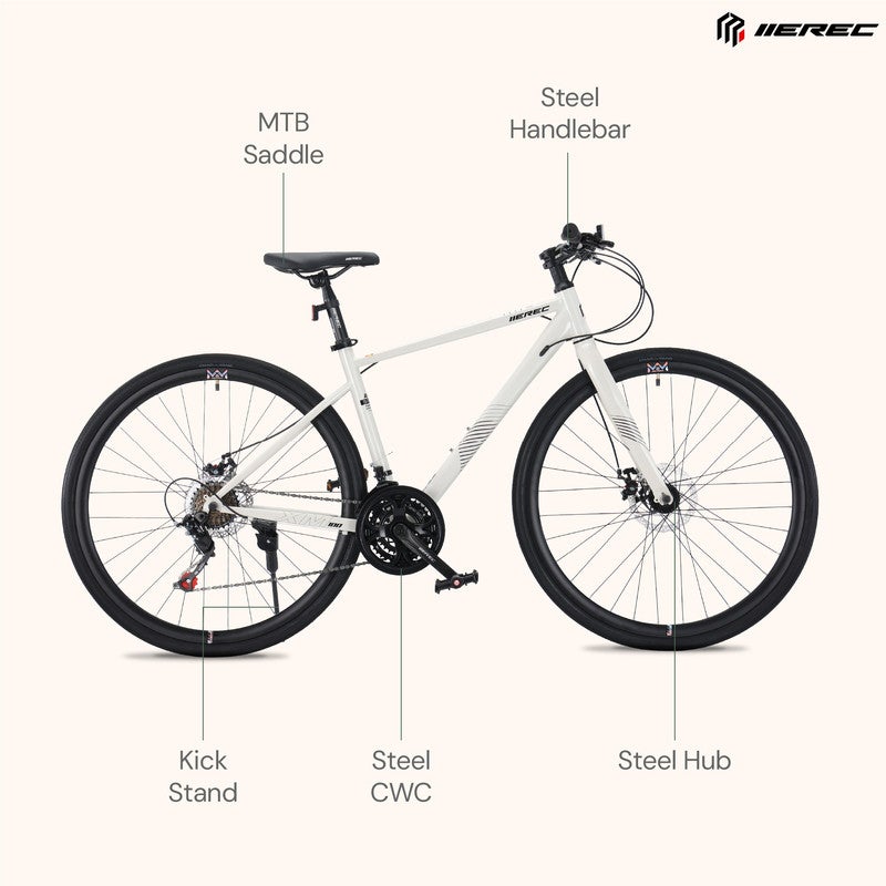 Merec XM100 700C Bike | Steel Frame, 21 Speed Drivetrain, Internal Cable Routing, 700x35C Tires, Alloy Stem - White - Image 5