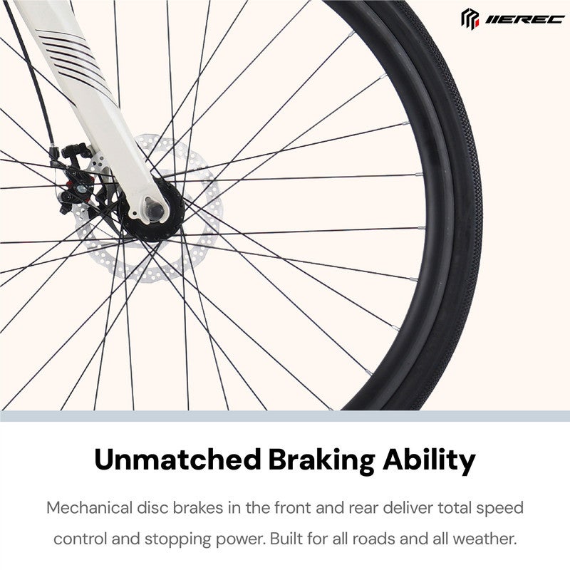 Merec XM100 700C Bike | Steel Frame, 21 Speed Drivetrain, Internal Cable Routing, 700x35C Tires, Alloy Stem - White - Image 4