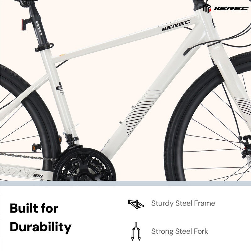 Merec XM100 700C Bike | Steel Frame, 21 Speed Drivetrain, Internal Cable Routing, 700x35C Tires, Alloy Stem - White - Image 2
