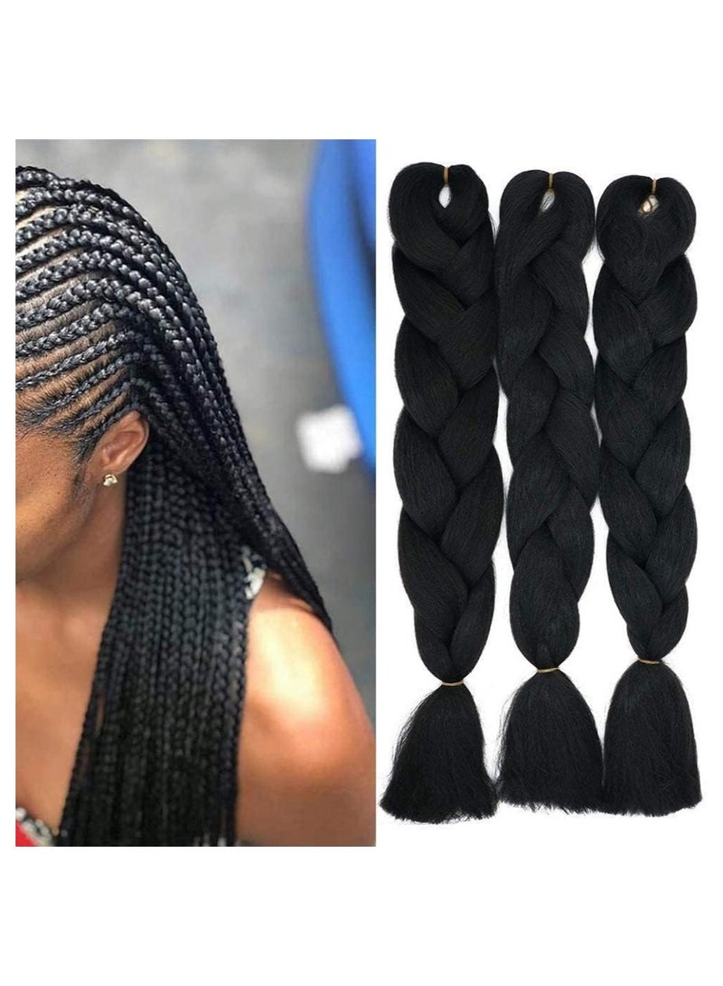 إستيل وصلات شعر ضفائر أفريقية، وصلات شعر ضفائر كروشيه، شعر ضفائر صناعي عالي الحرارة، ألياف صناعية، شعر ضفائر جامبو ياكي (أسود، 3 قطع) - Image 2