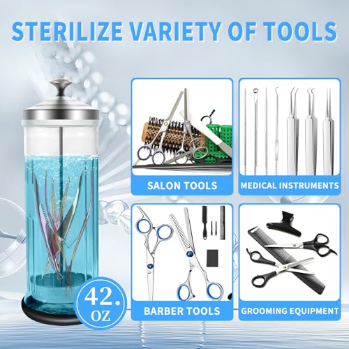 BOMOQING 42.3 Oz Barbicide Disinfectant Jar with anti-slip pad, Disinfectant Jar Large for Nail Tools, Barber Shop&Spa Implements Barbicide Containers with Removable Straining Tray(1250 ml) - Image 3