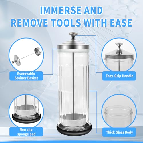 BOMOQING 42.3 Oz Barbicide Disinfectant Jar with anti-slip pad, Disinfectant Jar Large for Nail Tools, Barber Shop&Spa Implements Barbicide Containers with Removable Straining Tray(1250 ml) - Image 2