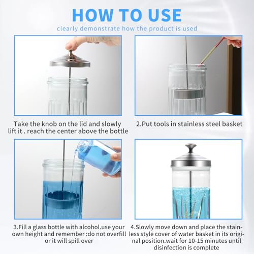 BOMOQING 42.3 Oz Barbicide Disinfectant Jar with anti-slip pad, Disinfectant Jar Large for Nail Tools, Barber Shop&Spa Implements Barbicide Containers with Removable Straining Tray(1250 ml) - Image 4