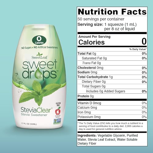 SweetLeaf Sweet Drops - Flavored Liquid Sweetener, Stevia Extract, Zero Calories, Gluten Free, Keto Friendly, Non GMO, Natural Flavors, Sugar Alternative - Stevia Clear, 1.7 Fl Oz (Pack of 1) - Image 2