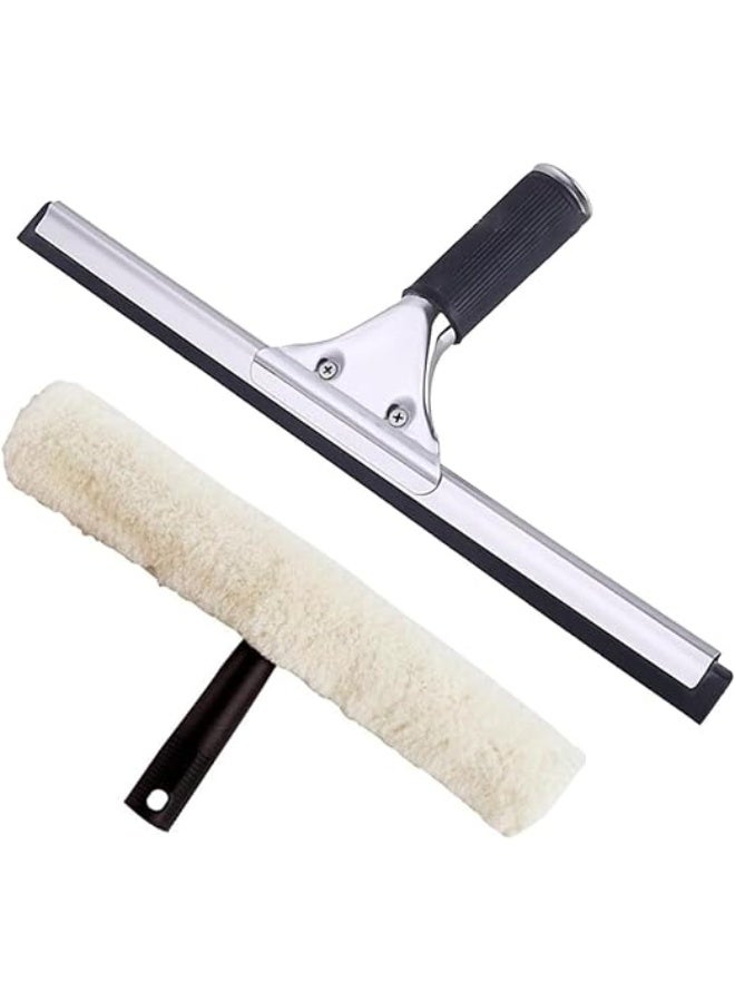 اكس بوت طقم احترافي لتنظيف زجاج النوافذ، ممسحة زجاج مقاس 14 بوصة / 35 سم مع شفرة مسح من الستانلس ستيل وأداة غسيل مدمجة - Image 1