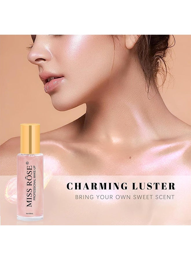 Miss Rose Body Shimmer Mist, Moisturizing Bronze Body Shimmer Luminizer Glow Illuminator Quick-Drying and Non-Sticky Liquid Highlighter Spray for Face Hair Glitter, 60ML -# 04 Pink - Image 3