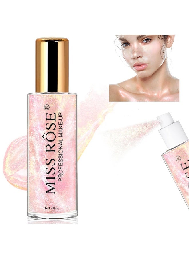 Miss Rose Body Shimmer Mist, Moisturizing Bronze Body Shimmer Luminizer Glow Illuminator Quick-Drying and Non-Sticky Liquid Highlighter Spray for Face Hair Glitter, 60ML -# 04 Pink - Image 1