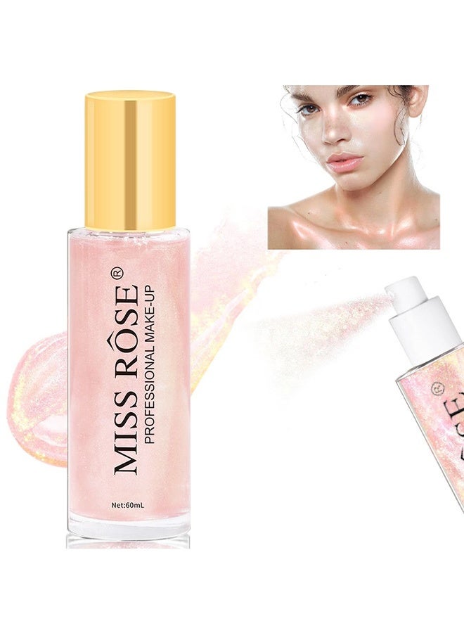 Miss Rose Professional Make-up Body Shimmer Mist, Moisturizing Bronze Body Shimmer Luminizer Glow Illuminator Quick-Drying and Non-Sticky Liquid Highlighter Spray for Face Hair Glitter, 60ML # 04 - Image 1