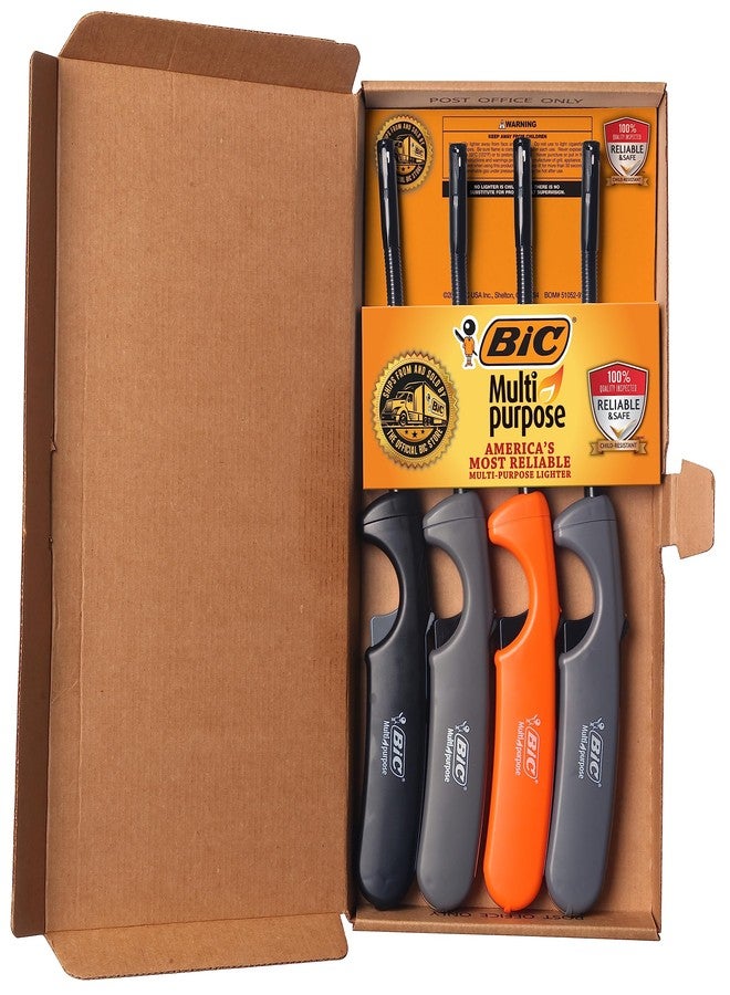BIC Multi Purpose Lighter with Long Flex Wand, Great Lighter for Candles, Grills and Fireplaces, 4 Count Pack of Lighters, Assorted Colors - Image 1
