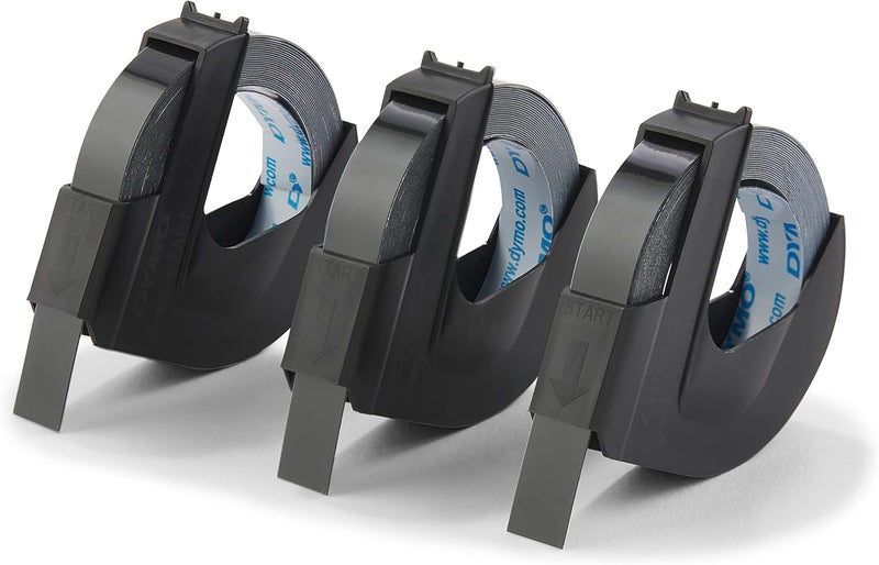 DYMO 3D Plastic Embossing Labels - White Print on Black, 3/8" x 9.8', 3-Roll Pack - Image 2