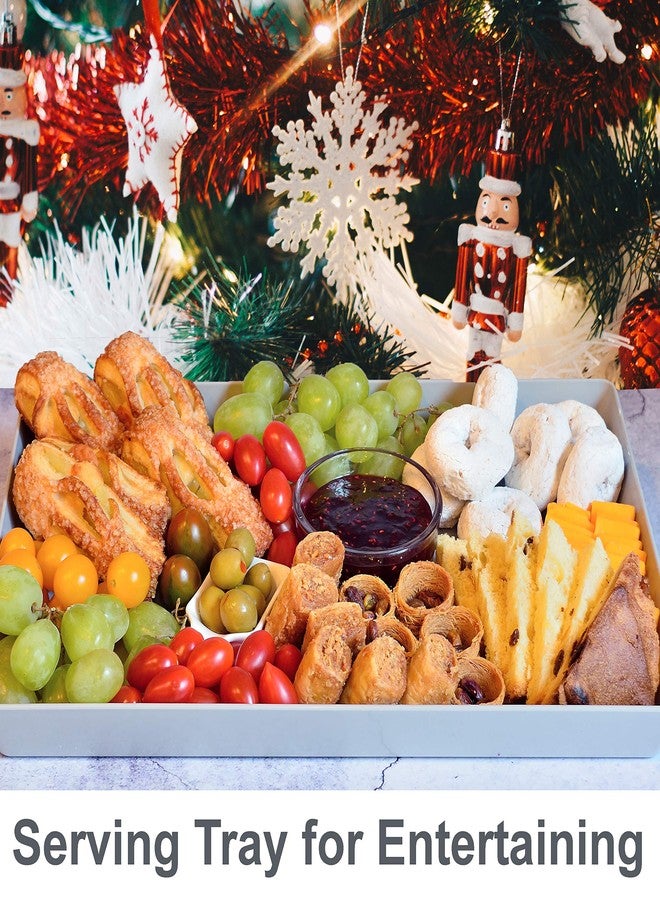 Youngever 3 Pack Plastic Serving Trays, Serving Platter for Parties, Sturdy ABS material, 15 inch x 10 inch (Grey) - Image 4