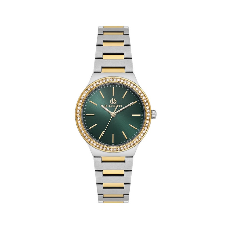 Bigotti Raffinata Silver and Gold Stainless Steel Watch for Women BG.1.10659-5 - Dark Green Sunray Dial, 32mm Case, Japanese Quartz, 30M Water Resistant, Mineral Glass - Image 1