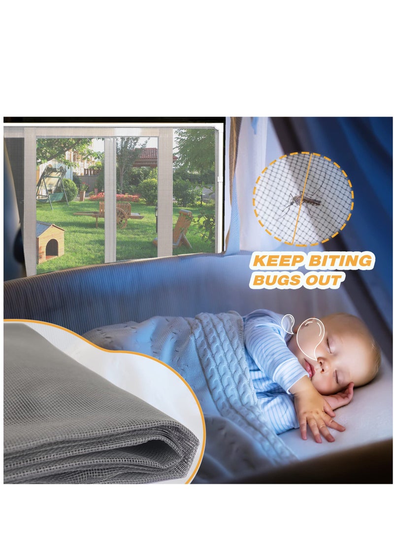 Magnetic Window Screen Adjustable DIY Window Net Fiberglass Fine Mesh Screen Protector Fits Max 23.6” x 47.2” White Window Frames with Grey Mesh(60cmx120cm)