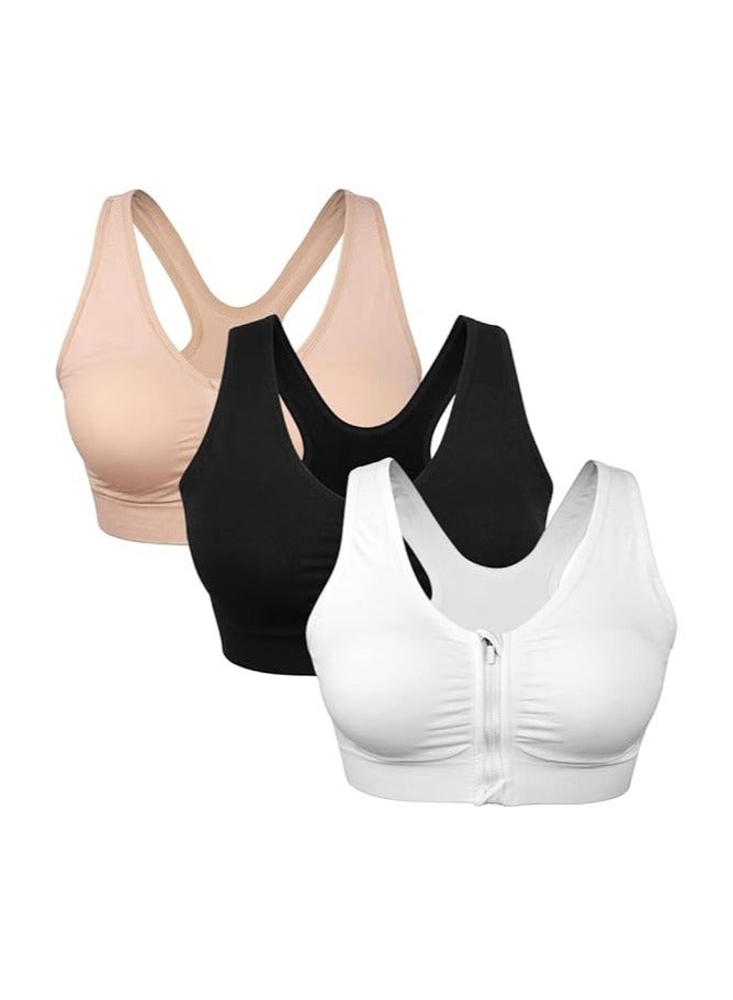 Women's Zip Front Sports Bra Wireless Post-Surgery Bra Active Yoga Sports Bras - Image 1