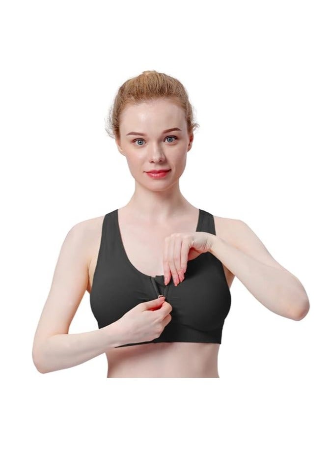Women's Zip Front Sports Bra Wireless Post-Surgery Bra Active Yoga Sports Bras - Image 2