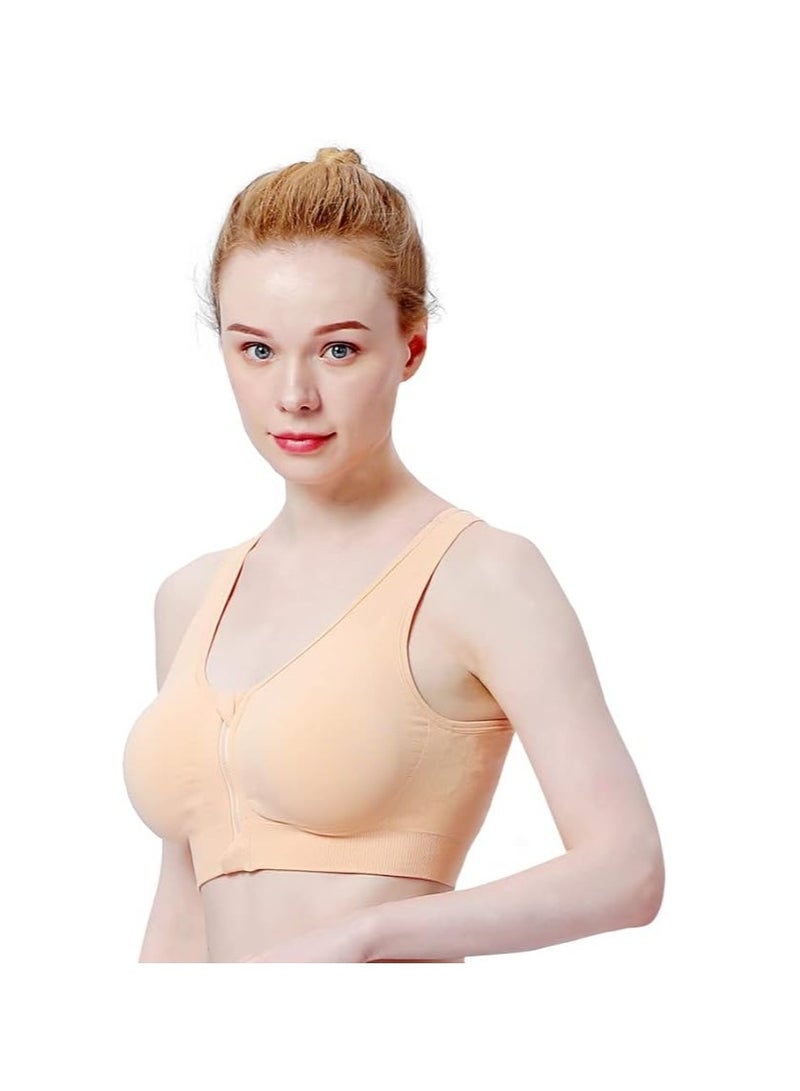 Women's Zip Front Sports Bra Wireless Post-Surgery Bra Active Yoga Sports Bras - Image 5