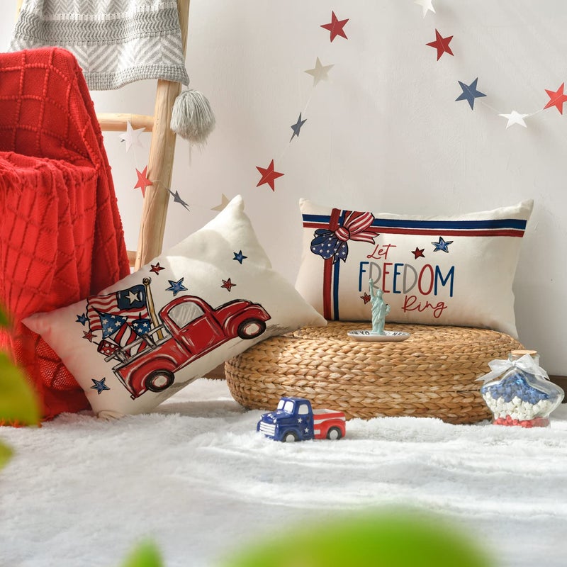 AVOIN colorlife AVOIN colorlife America The Beautiful Let Freedom Ring Throw Pillow Covers  12 x 20 Inch Freedom 4th of July Independence Memorial Day Patriotic Cushion Case for Sofa Couch Set of 4  - Image 3