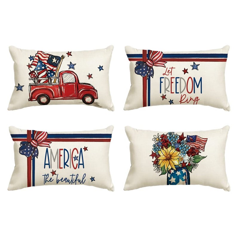 AVOIN colorlife AVOIN colorlife America The Beautiful Let Freedom Ring Throw Pillow Covers  12 x 20 Inch Freedom 4th of July Independence Memorial Day Patriotic Cushion Case for Sofa Couch Set of 4  - Image 1