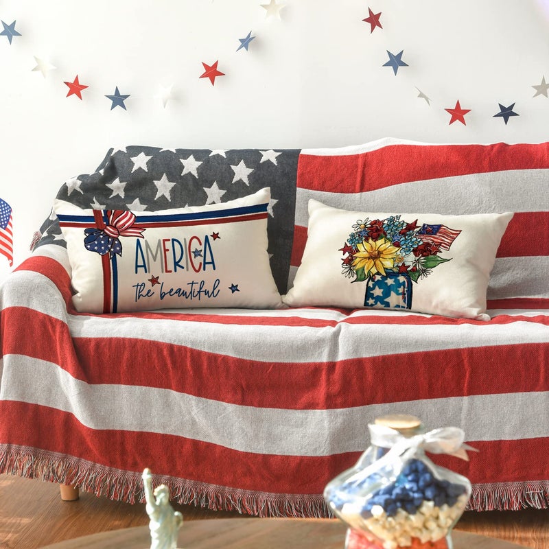 AVOIN colorlife AVOIN colorlife America The Beautiful Let Freedom Ring Throw Pillow Covers  12 x 20 Inch Freedom 4th of July Independence Memorial Day Patriotic Cushion Case for Sofa Couch Set of 4  - Image 4