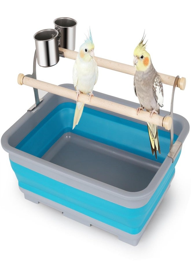 hereex Bird Desktop Training Perch Stand with Washable Plastic Tray, Large Size for Parakeet, Budgie, Cockatiel, Conure, Long Tail Parrot, Collapsible Design (Blue, Large) - Image 1