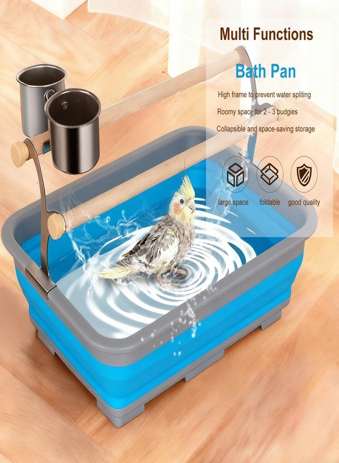hereex Bird Desktop Training Perch Stand with Washable Plastic Tray, Large Size for Parakeet, Budgie, Cockatiel, Conure, Long Tail Parrot, Collapsible Design (Blue, Large) - Image 3