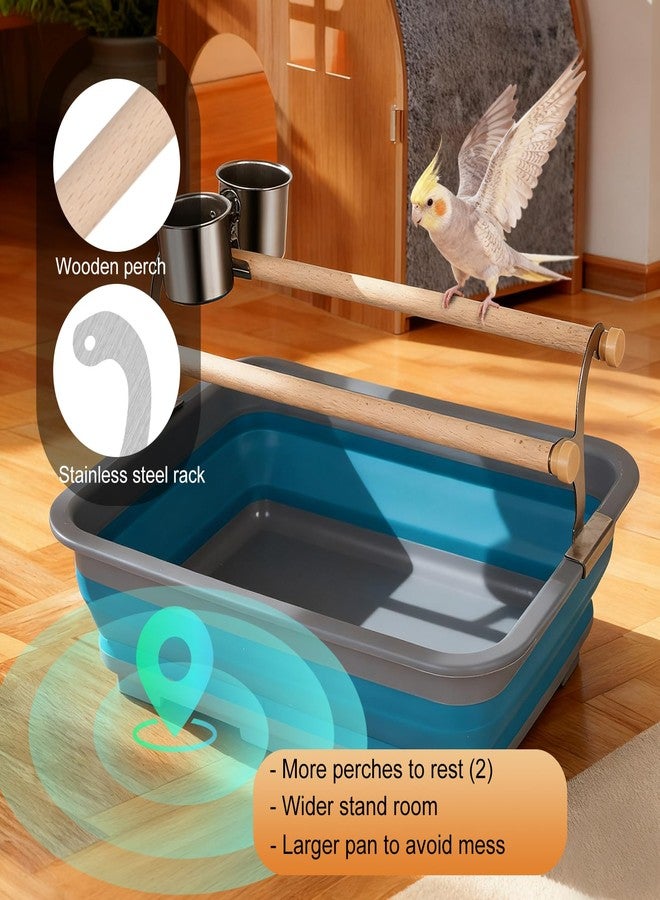 hereex Bird Desktop Training Perch Stand with Washable Plastic Tray, Large Size for Parakeet, Budgie, Cockatiel, Conure, Long Tail Parrot, Collapsible Design (Blue, Large) - Image 4