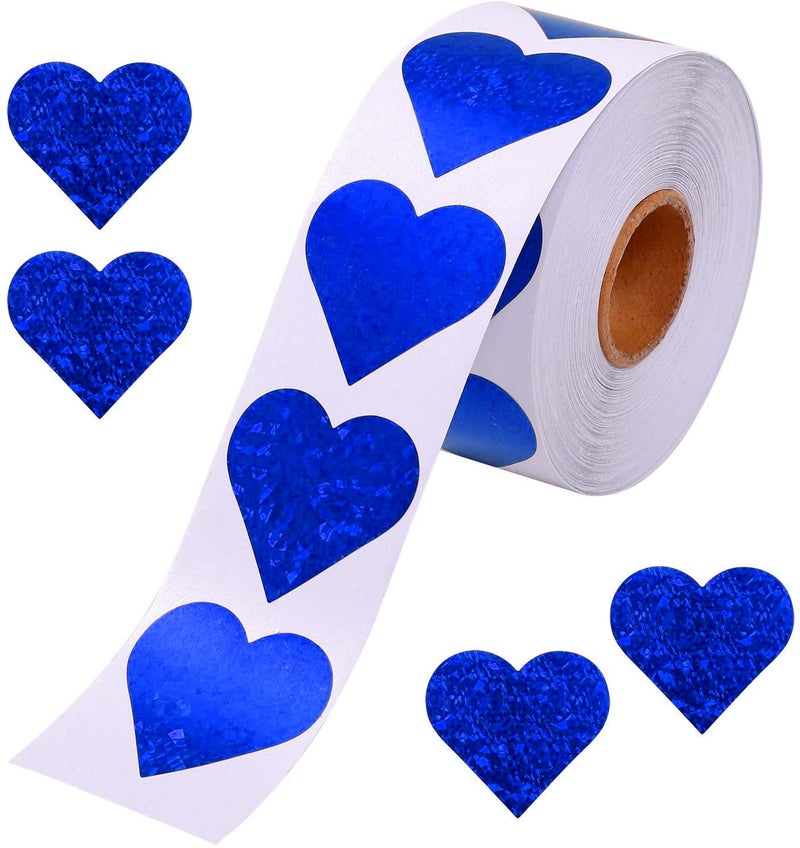 Glitter Heart Stickers 15 Heart Decorative Labels 500 per Roll Valentines Day Love Decorations for Wedding Anniversaries Blue