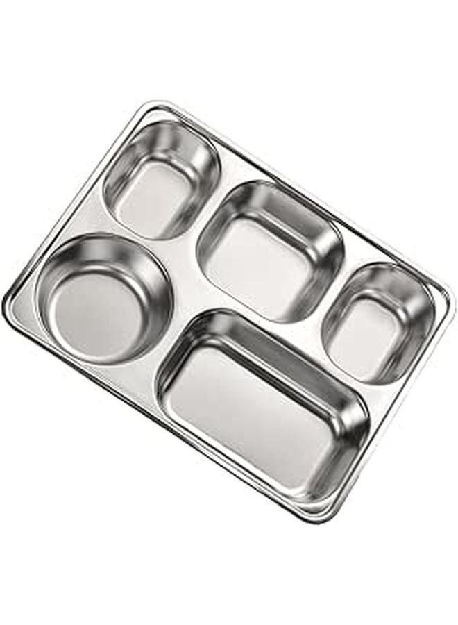 5 Compartment Stainless Steel Lunch Tray 304 Material Large Rectangular Meal Prep Serving Plate - Image 1