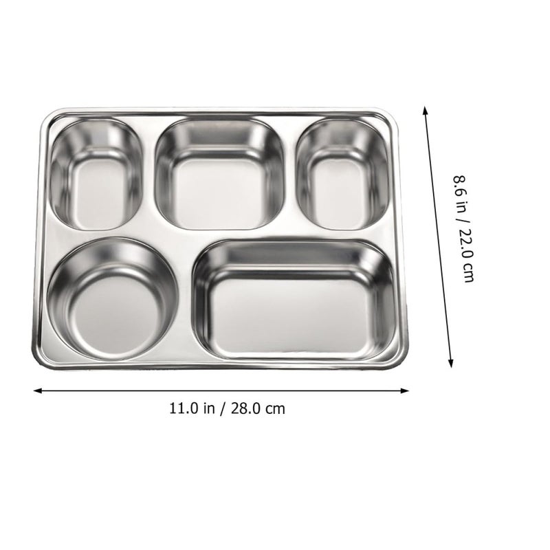 5 Compartment Stainless Steel Lunch Tray 304 Material Large Rectangular Meal Prep Serving Plate - Image 3