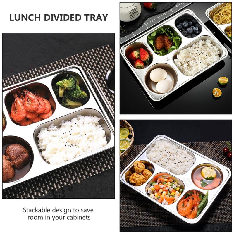 5 Compartment Stainless Steel Lunch Tray 304 Material Large Rectangular Meal Prep Serving Plate - Image 4