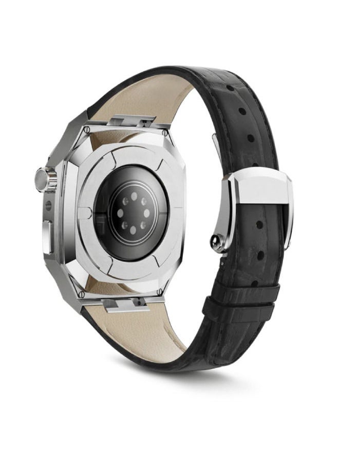 CAVIAR Luxury Stainless Steel Mod Kit For iWatch 45mm Leather Band Strap Series 8 7 Black Silver  - Image 2