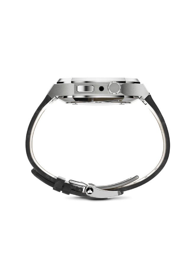CAVIAR Luxury Stainless Steel Mod Kit For iWatch 45mm Leather Band Strap Series 8 7 Black Silver  - Image 3