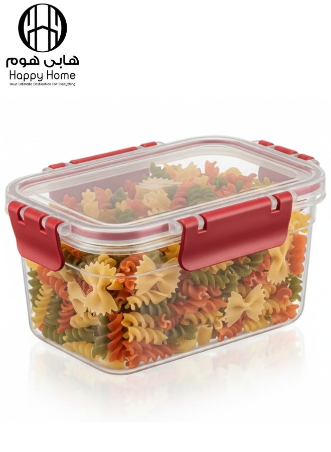 Happy Home Food Storage Container1100ml with 4 Locking Clips – Airtight Leakproof Lid – Suitable for Refrigerator, Microwave, and Freezer – Ideal for Storing Large Meals, Salads, Legumes, Snacks, and Dry Food – Durable Kitchen Organizer Box – Safe, Easy-to-Clean Plastic for Everyday Use - Image 1