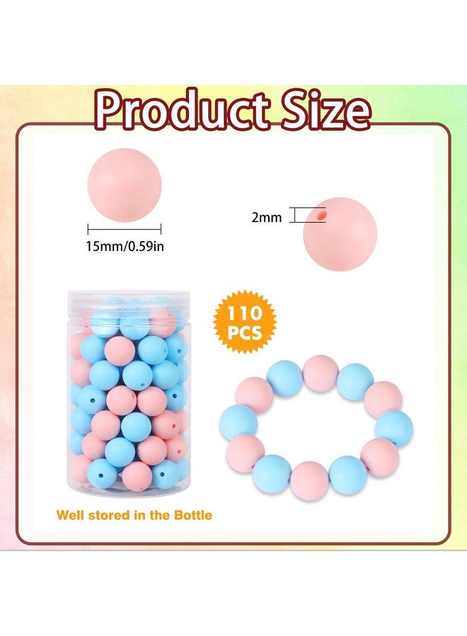 EVERMARKET Licone Focal Beads, Evermarket 15Mm Silicone Beads For Keychain Making, Round Silicone Beads Bulk With Bottle, Rubber Loose Beads For Pens Crafts Necklace Bracelet Lanyard (Light Pink Blue) - Image 1