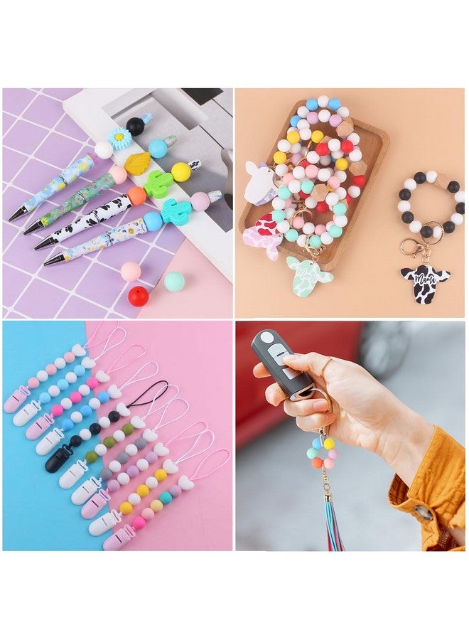 EVERMARKET Licone Focal Beads, Evermarket 15Mm Silicone Beads For Keychain Making, Round Silicone Beads Bulk With Bottle, Rubber Loose Beads For Pens Crafts Necklace Bracelet Lanyard (Light Pink Blue) - Image 4