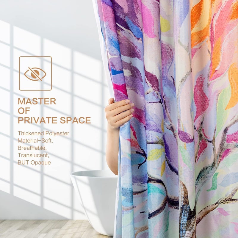 Khazna All budget friendly options Oil Painting Tree Shower Curtain, Colored Seasons Tree Shower Curtain for Bathroom with Hooks, Polyester Fabric Washable Shower Curtains Sets Decorative Waterproof Bath Curtain 180cm*180cm Care processed raw material - Image 2