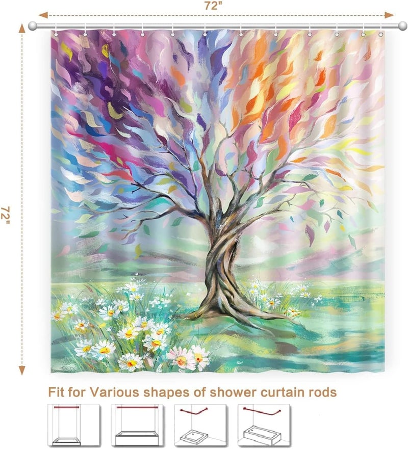 Khazna All budget friendly options Oil Painting Tree Shower Curtain, Colored Seasons Tree Shower Curtain for Bathroom with Hooks, Polyester Fabric Washable Shower Curtains Sets Decorative Waterproof Bath Curtain 180cm*180cm Care processed raw material - Image 5