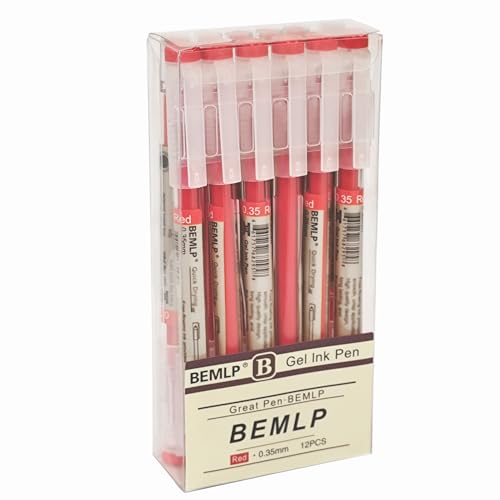 BEMLP Gel Pen 0.35mm Red Ink Pen Maker Pen School Office student Exam Writing Stationery Supply Technical Pens 12 Pcs/Set (Red) - Image 1