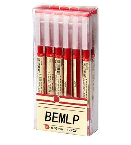 BEMLP Gel Pen 0.35mm Red Ink Pen Maker Pen School Office student Exam Writing Stationery Supply Technical Pens 12 Pcs/Set (Red) - Image 4