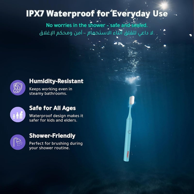 Truly DT-200 Oscillating Toothbrush – AAA Battery Included, 10,000+ Ultra-Fine Bristles, 60dB Quiet Operation, IPX7 Waterproof, Kid-Friendly – Blue - Image 3