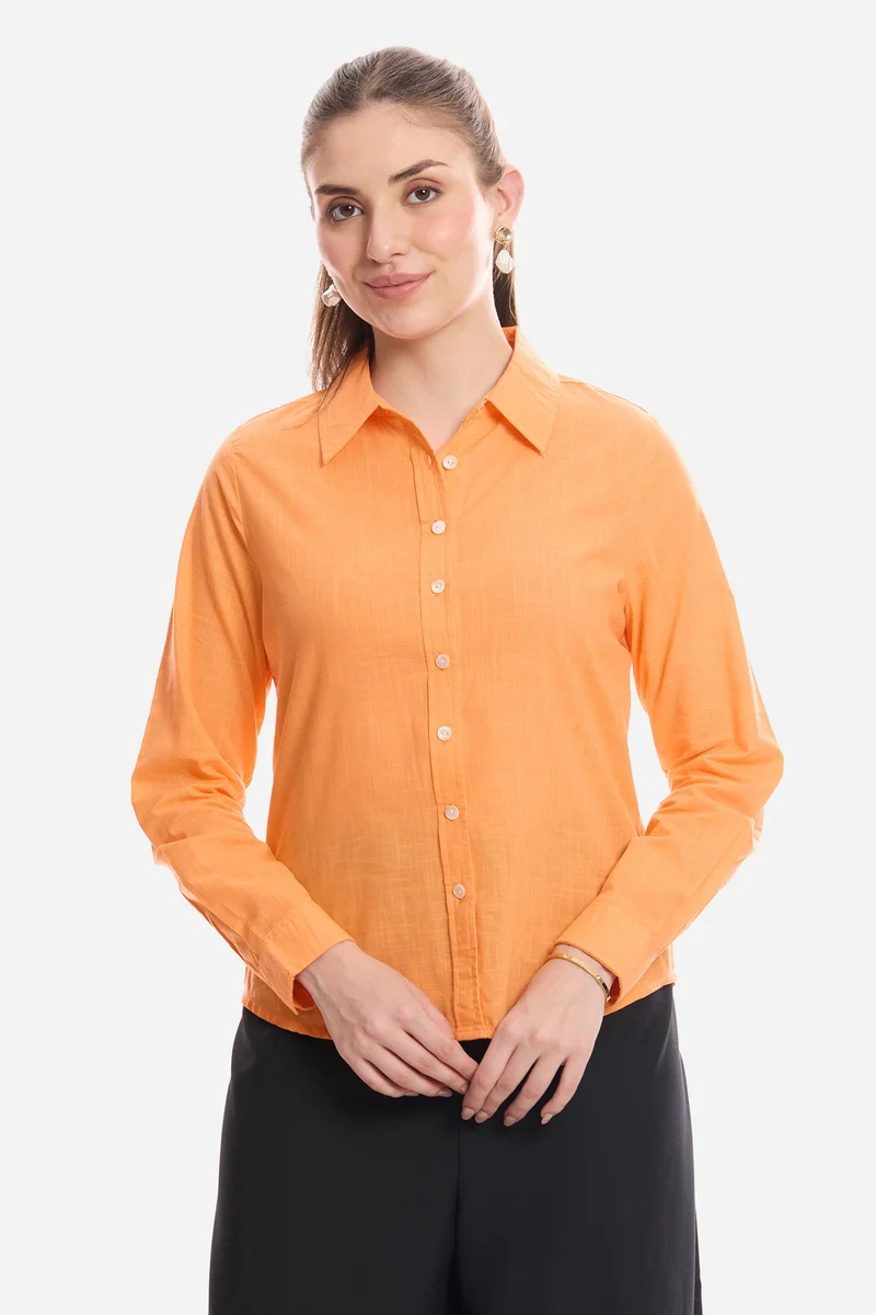 Virgio Solid Viscose Button Down Shirt for Women