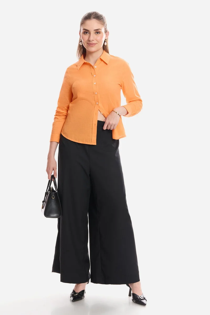 Virgio Solid Viscose Button Down Shirt for Women