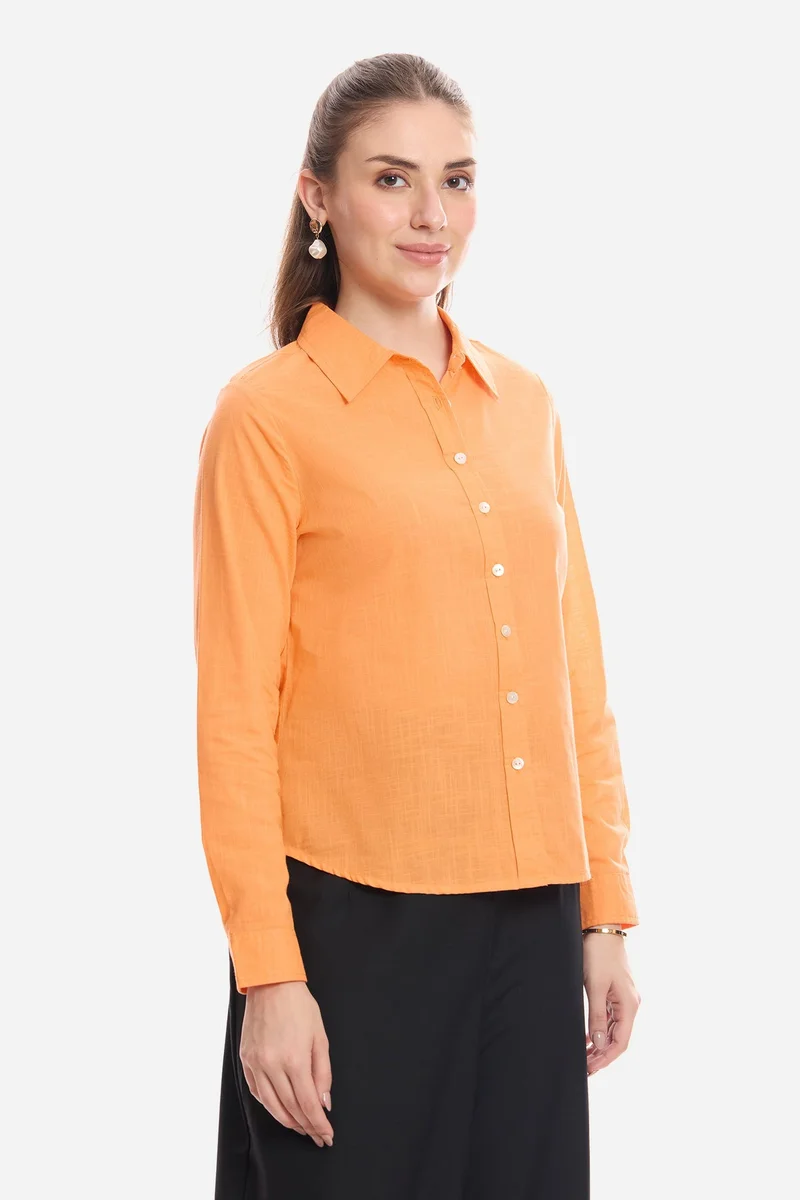 Virgio Orange Solid Viscose Button Down Shirt for Women for Women | Best Price UAE
