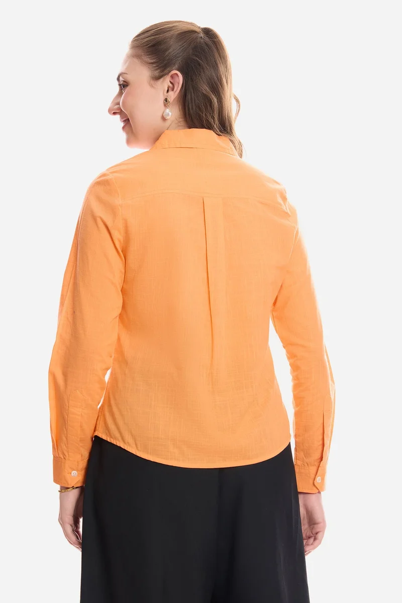 Virgio Orange Solid Viscose Button Down Shirt for Women for Women | Best Price UAE