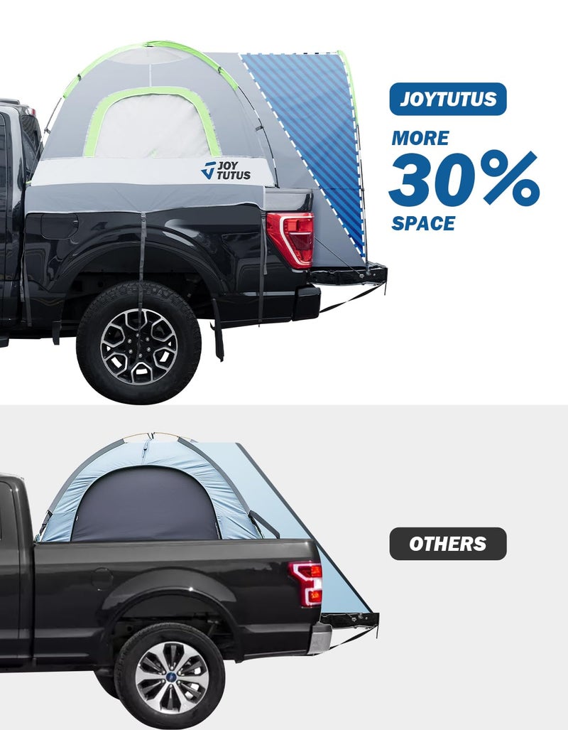 JOYTUTUS Truck Tent with Rainfly 5.0Ft, Straight Spacious Truck Bed Tent with Sky View Mesh, Waterproof PU2000mm Double Layer for 2 Person, Gray Green - Image 2