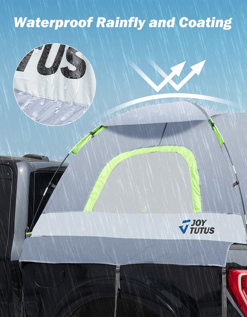 JOYTUTUS Truck Tent with Rainfly 5.0Ft, Straight Spacious Truck Bed Tent with Sky View Mesh, Waterproof PU2000mm Double Layer for 2 Person, Gray Green - Image 4