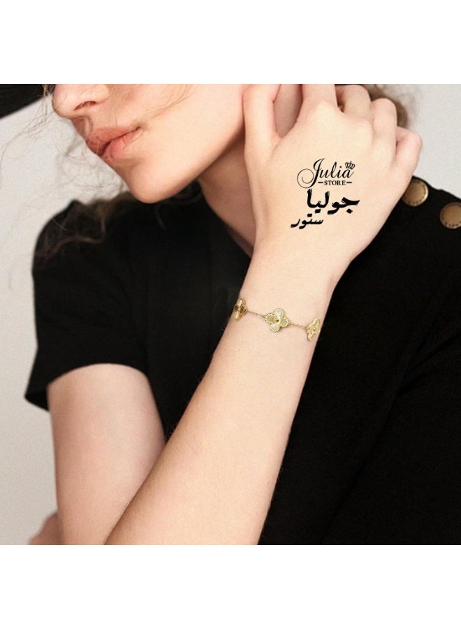 Julia Store 18k Gold Italian Mesh Link Chain Lucky Four Leaf Link Clover Stainless Steel Bismarck Curb Bracelet Herringbone Braided 4.4 mm Jewelry Set Of 2 - Image 4