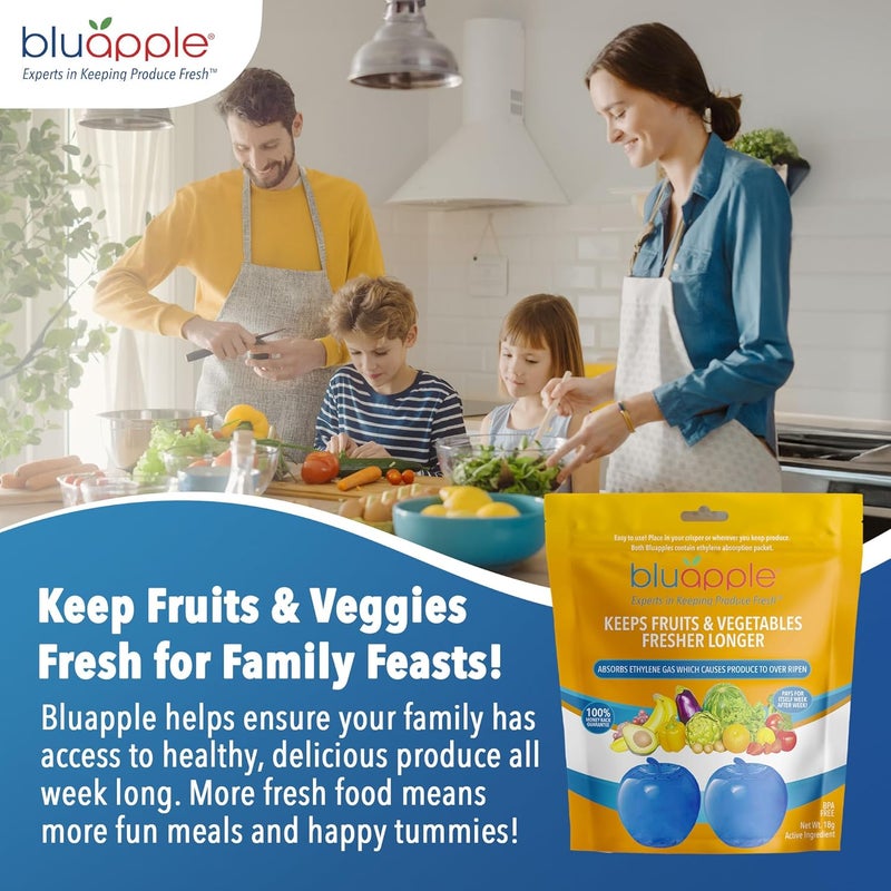 BluApple Produce Saver Ethylene Gas Absorber 2-Pack - Keeps Fruits & Vegetables Fresh Longer in Refrigerator Crisper, Shelves, & Fruit Bowls, Lasts up to 3 Months, Produce Storage, BPA Free, USA Made - Image 5