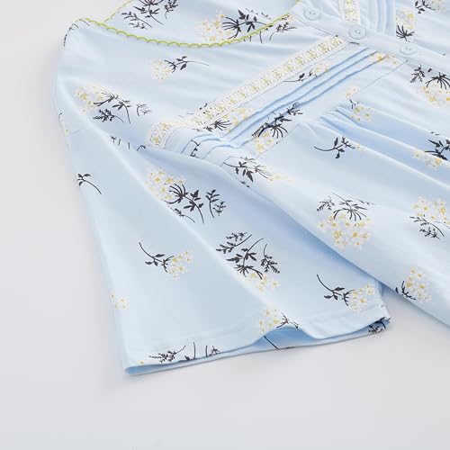 Keyocean Women Cotton Nightgowns, Soft Comfy Lightweight Short Sleeves Elegant Ladies Sleeping Gown, Light Blue with Jasmine Floral, X-Large (XL) - Image 3