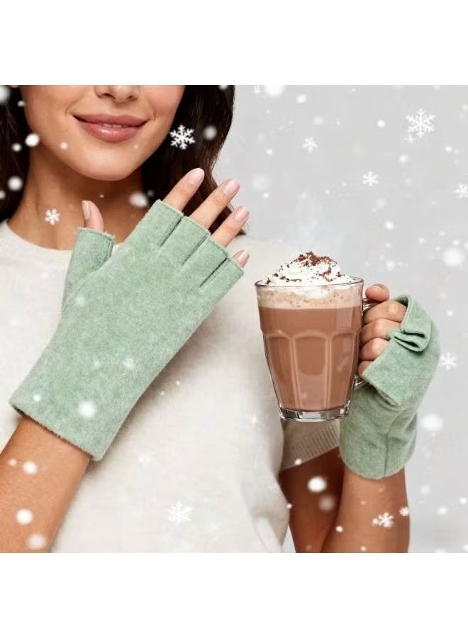 2 Pairs Women's Fingerless Gloves, Winter for Women Half Finger Typing Gloves Thermal Soft Half Fingers Mittens for Working Typing - Image 3